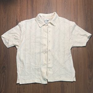 H&M Off-White Knit Linen Collared Shirt
